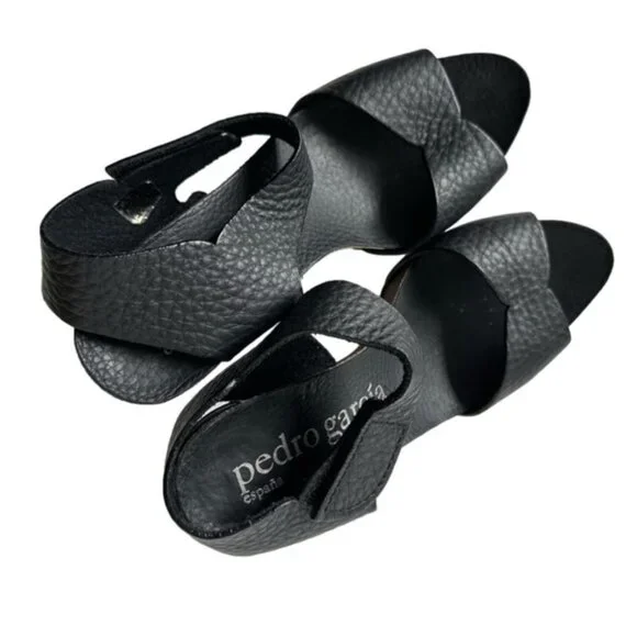 Pedro Garcia Black Pebbled Leather Sandals 4.25 Inch Heel - Size EU 39 (US 8) - Picture 3 of 17